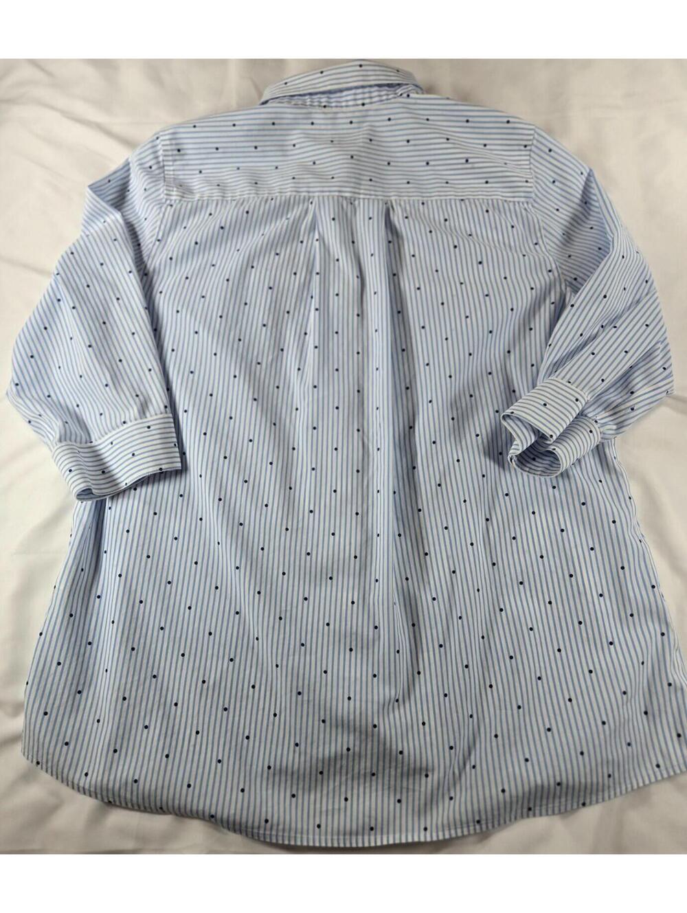 Chicos Womens 2 Large Button Down Shirt Blue White Stripe Polka Dots Pockets - Picture 6 of 6